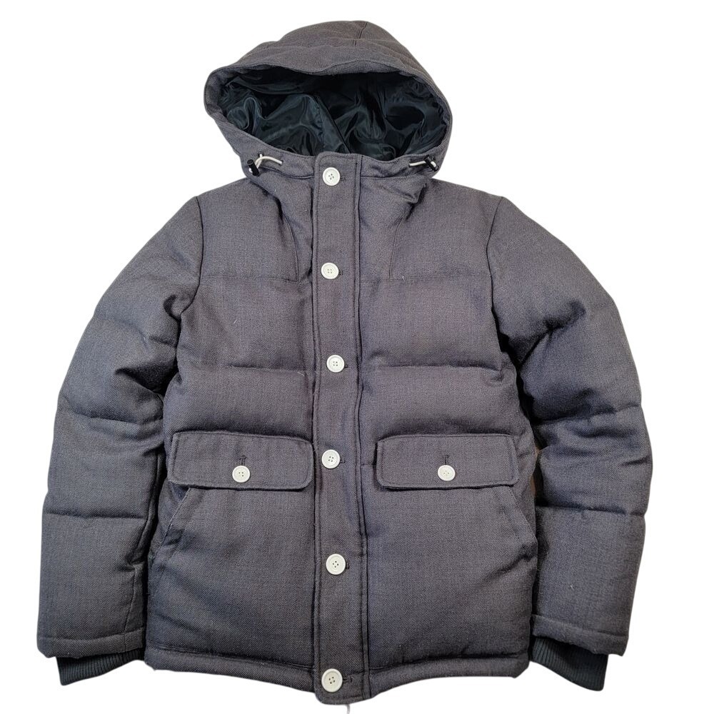 BEAMS Wool Blend Down Jacket Sz S (Japan Sizing) Gray Puffer Japanese Streetwear
